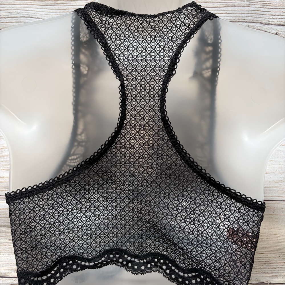 Victoria’s Secret Scalloped Lace Racerback Bralette NWT Women’s Medium Black Tan - Picture 3 of 5